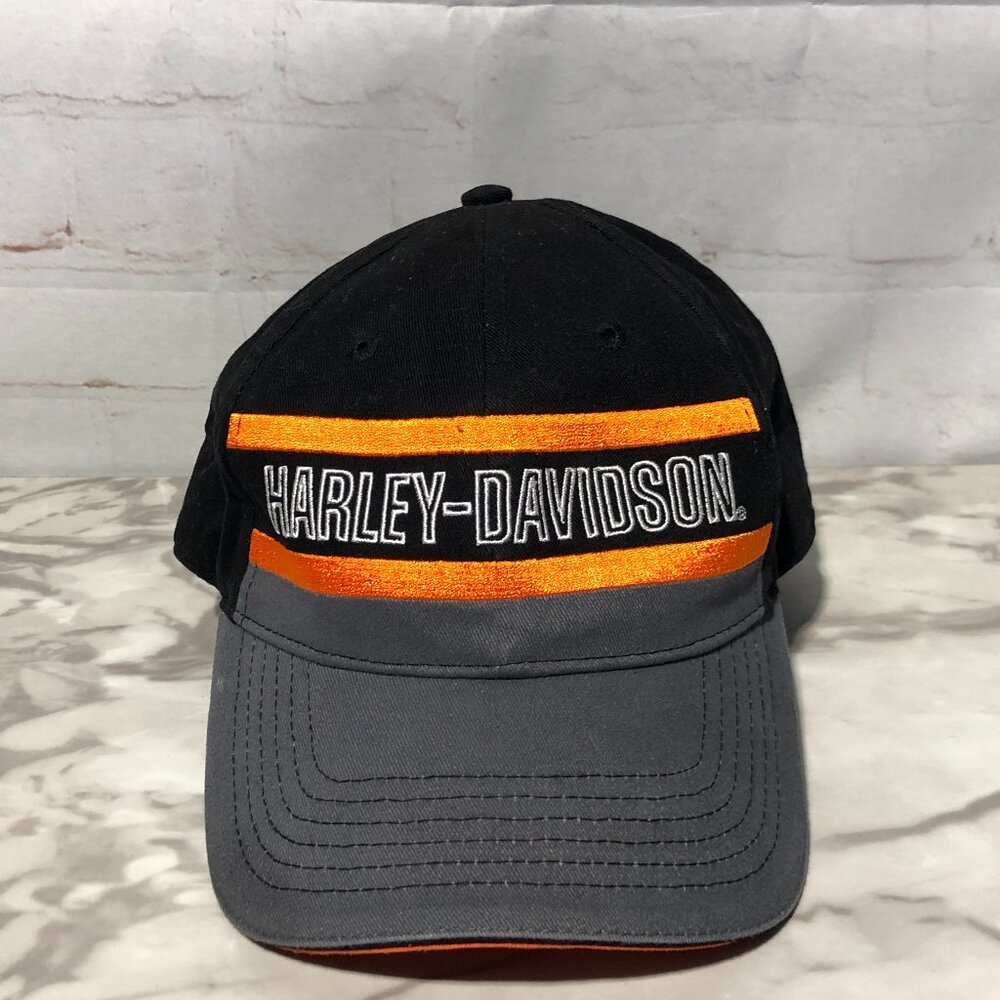 Harley Davidson Hat Cap Men's Black Orange Stripe